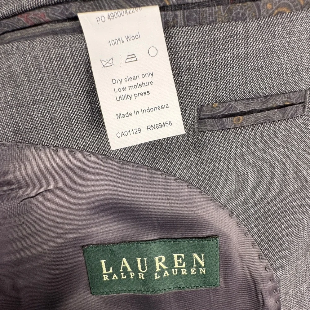 Lauren Ralph Lauren Mens Grey‎ 100% Wool Two Button Classic Sport Coat Size 42L